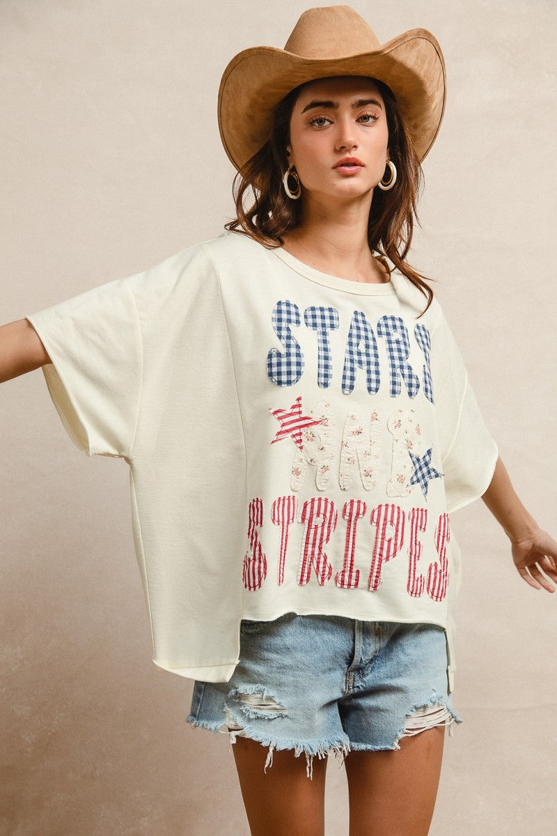 Bibi Mix and Match Stars & Stripes Patchwork Top