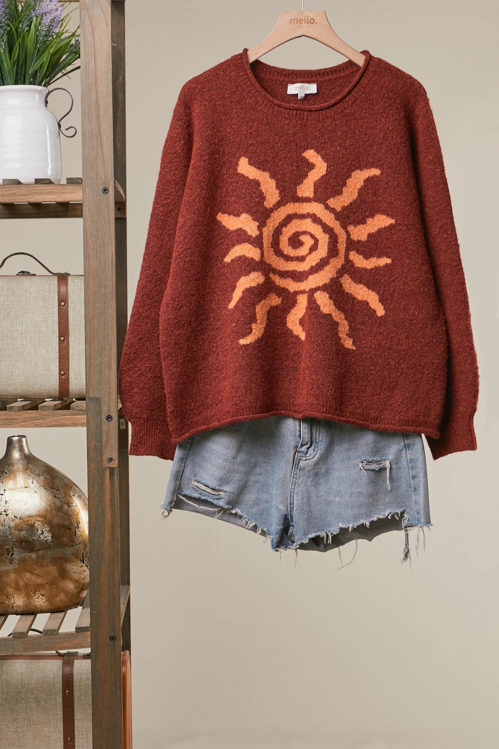 Mello Spiral Sun Embroidered Sweater