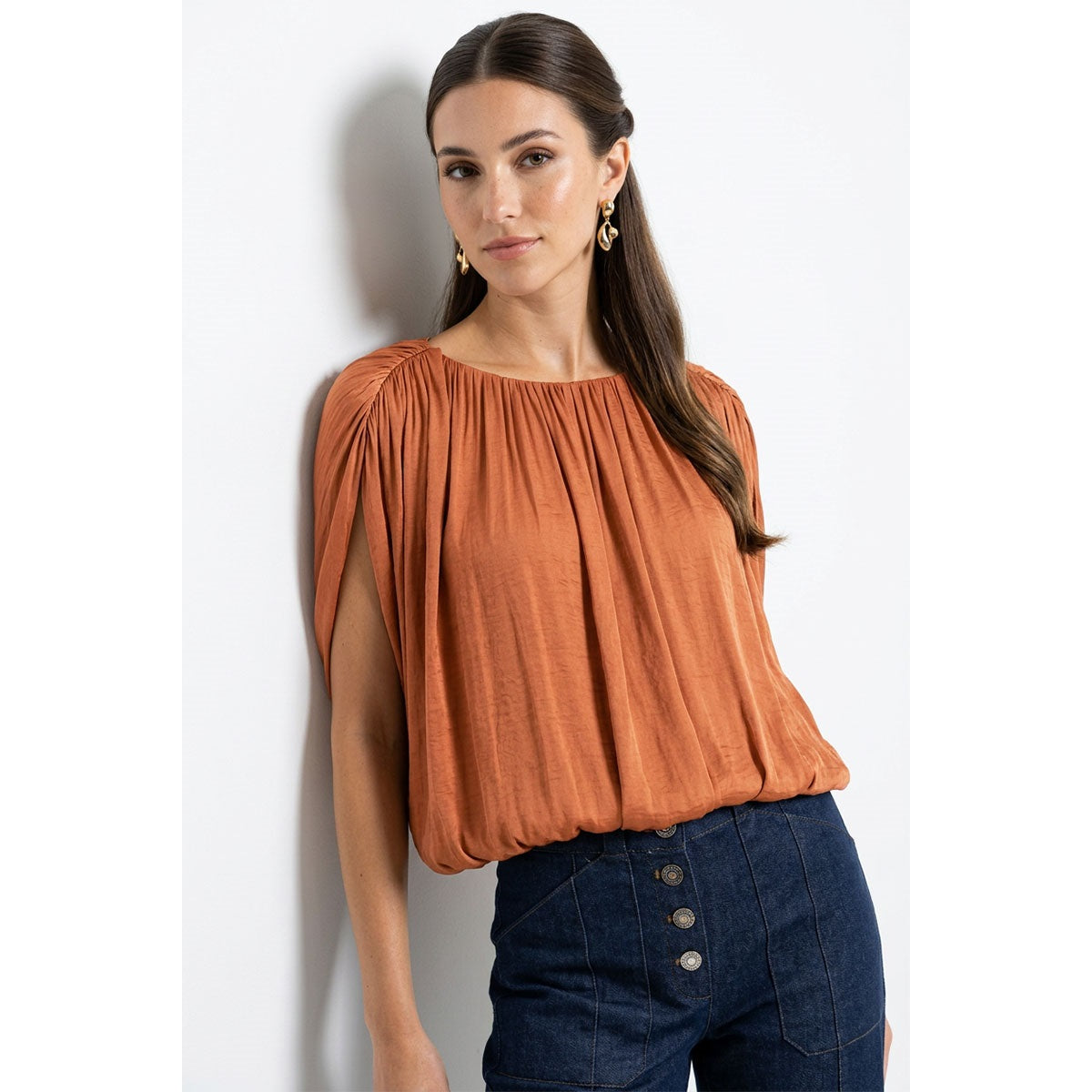 Naked Zebra Grecian Drape Bubble Blouse