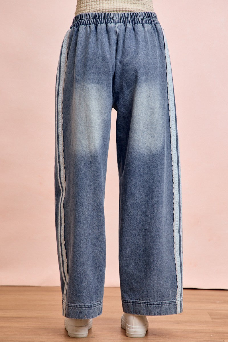 Bibi Lace Contrast Denim Pants