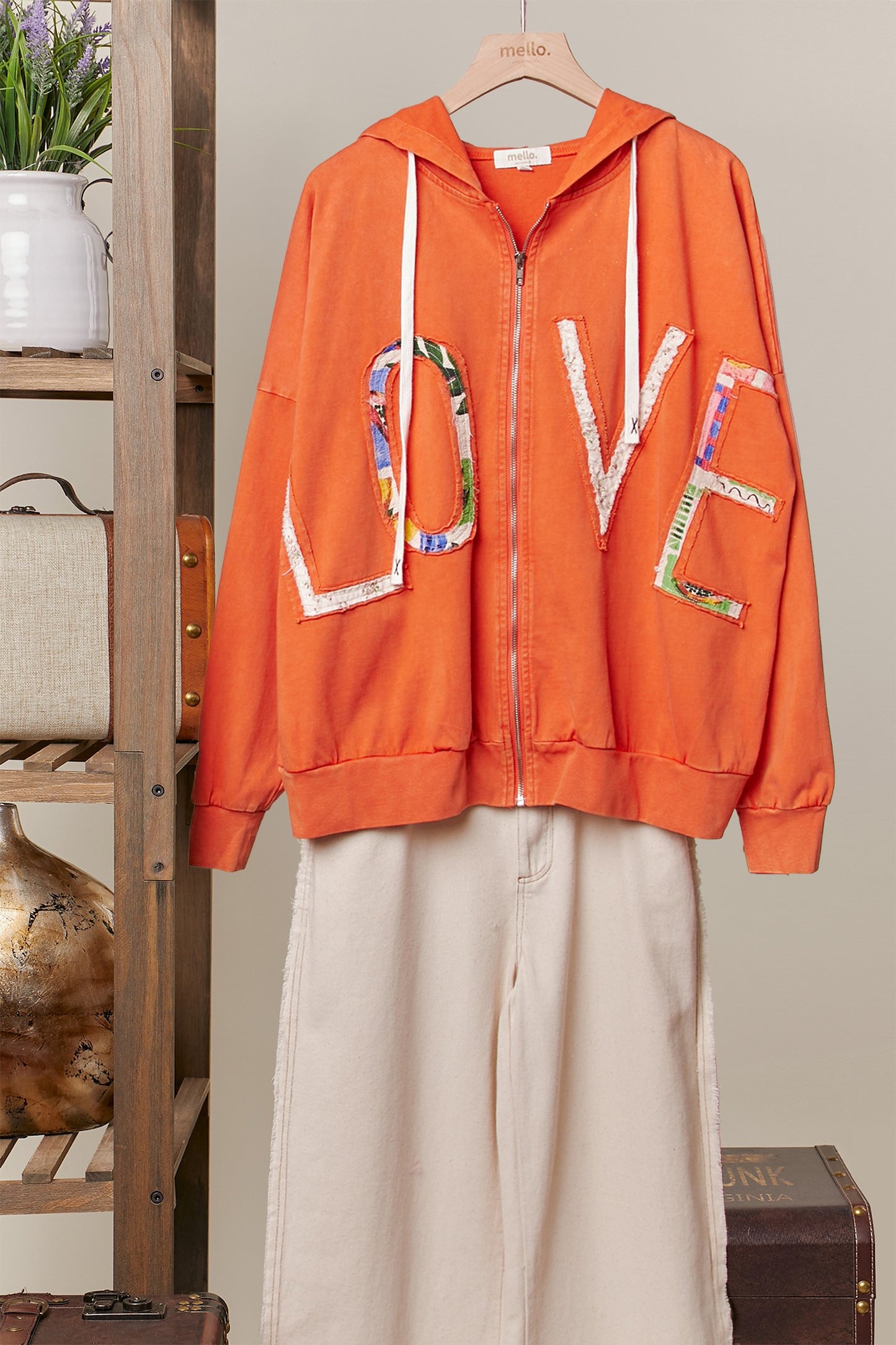 Mello Zip Up Hoodie With Love Patchwork