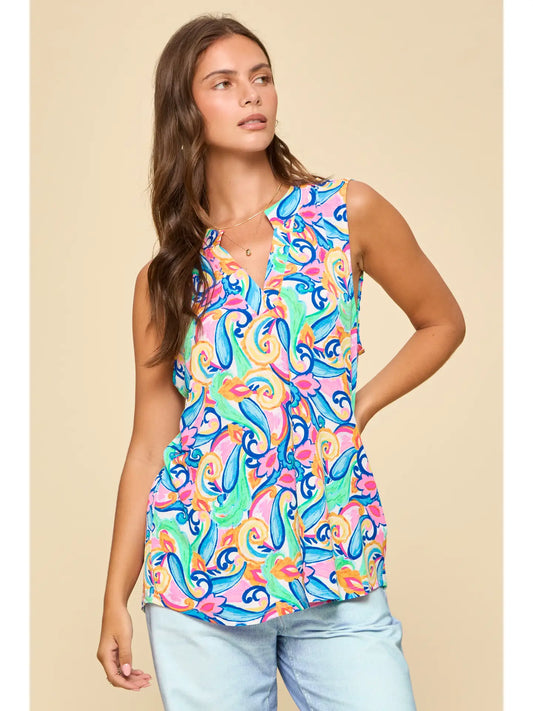 Dear Scarlett Colorful Abstract Print Sleeveless Tank