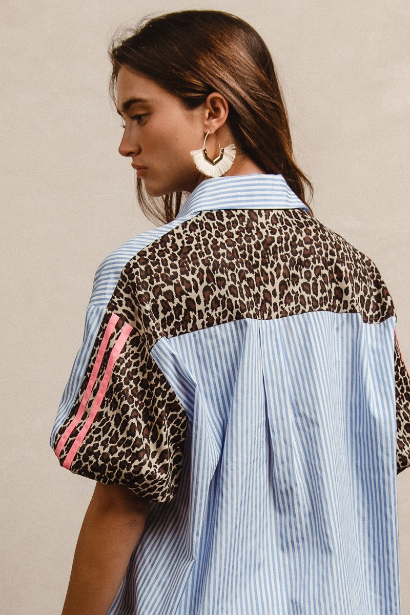 Bibi Stripe Patterns With Leopard Prints Top