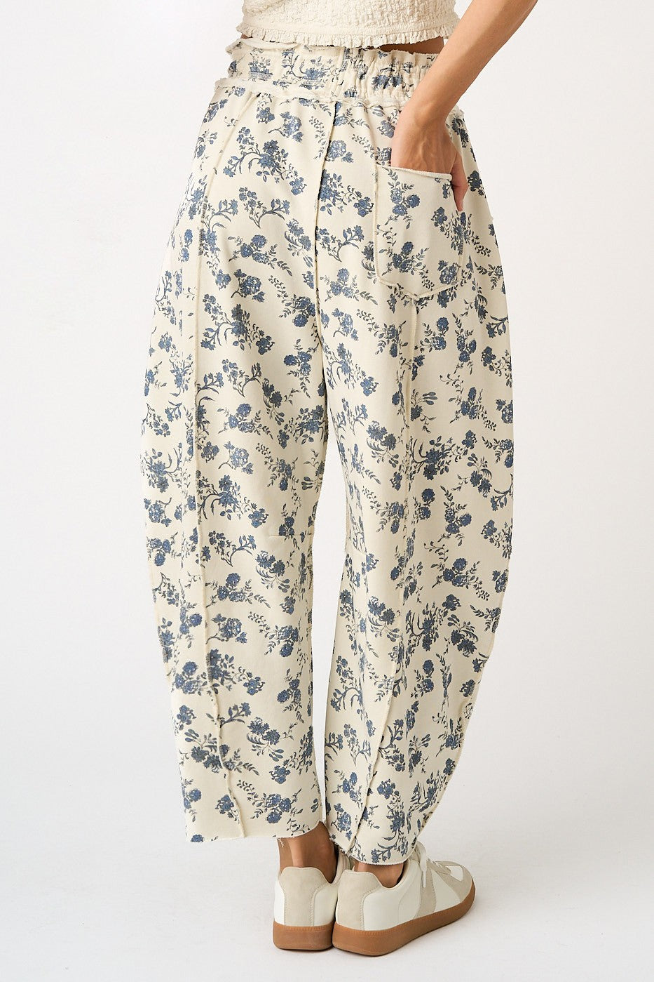 Mittoshop Floral Print Seam Detail Pull on Barrel Pants