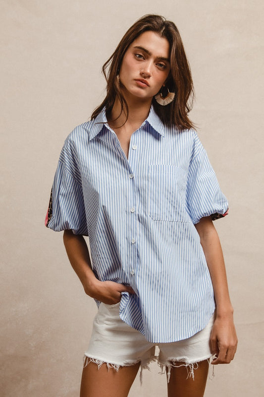 Bibi Stripe Patterns With Leopard Prints Top