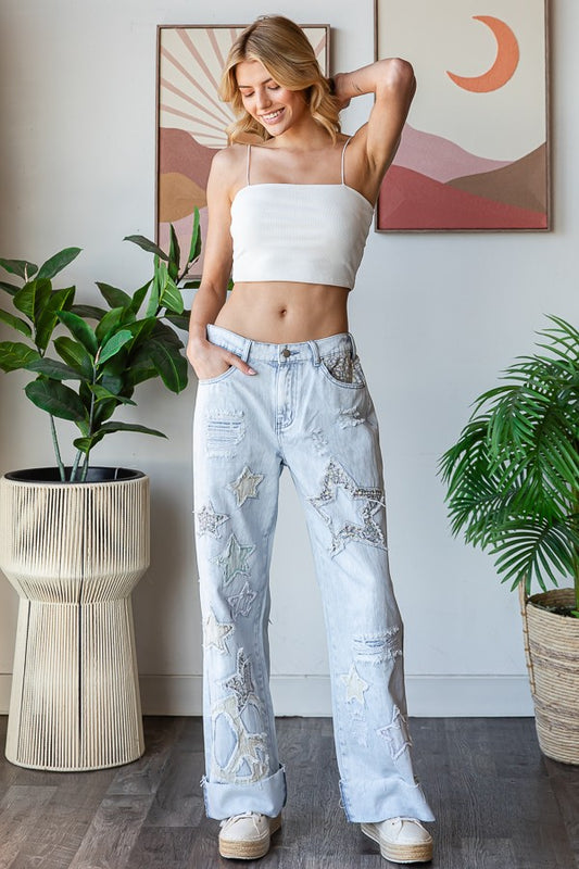 Oli & Hali Star Patchwork Detail Denim Jeans