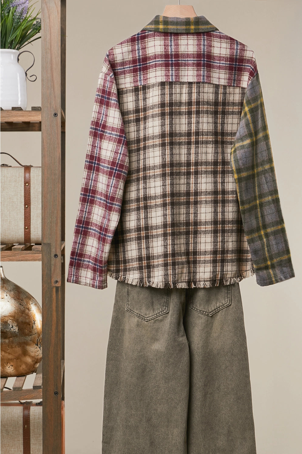 Mello Mixed Plaid Patchwork Button Up Shirt