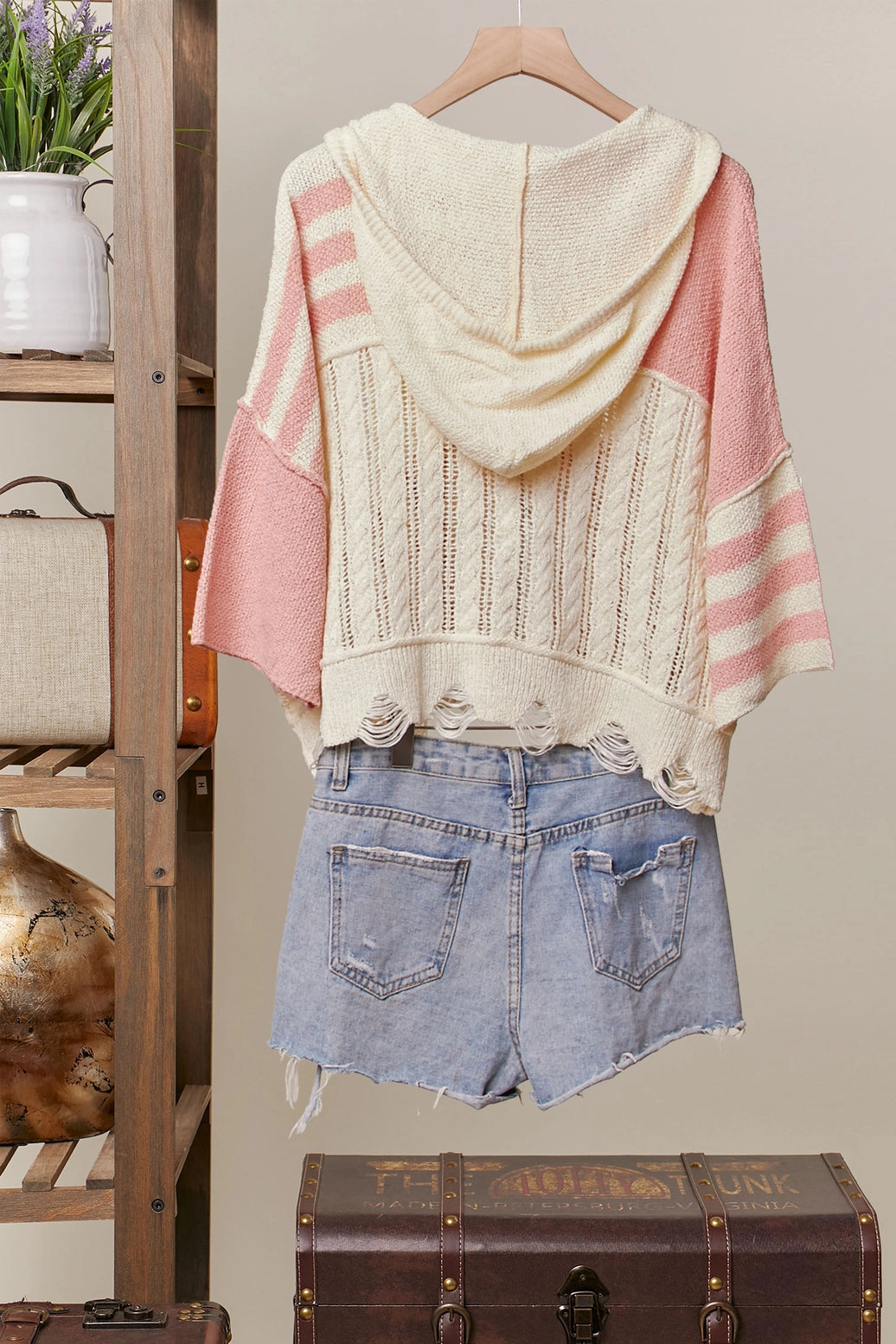 Mello Stripe Distressed Knit Hoodie