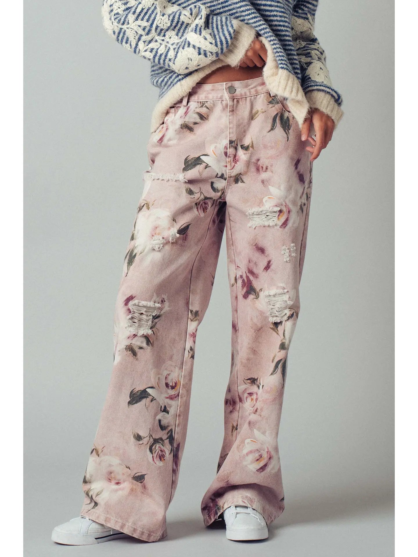 Urban Daizy Rose Print HR Denim Pants