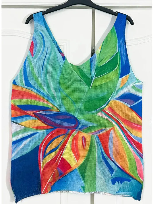 LOOWIE Blue Leaves V-Neck Tank