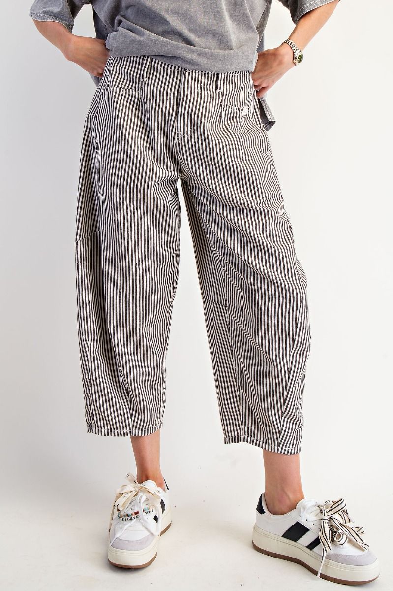Easel Striped Washed Twill Barrel Pants
