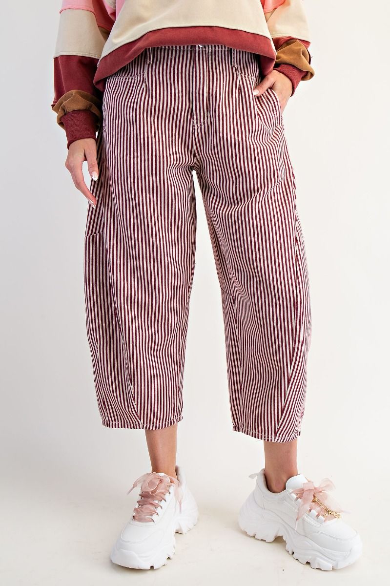 Easel Striped Washed Twill Barrel Pants