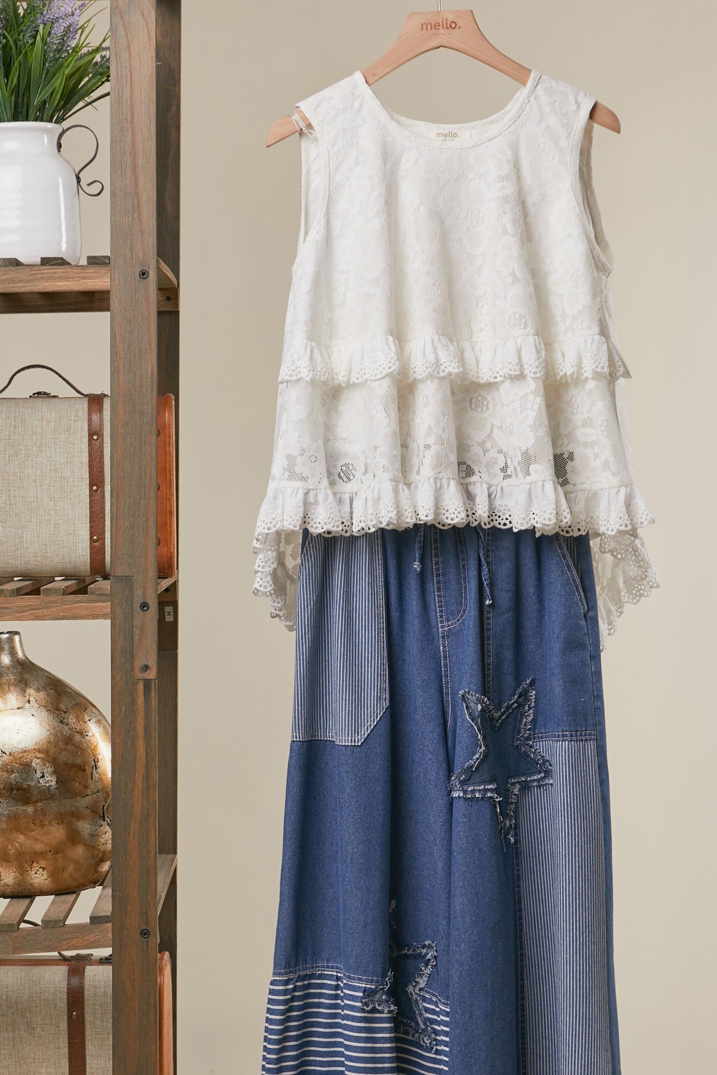 Mello High-Low Layered Lace Tunic Top