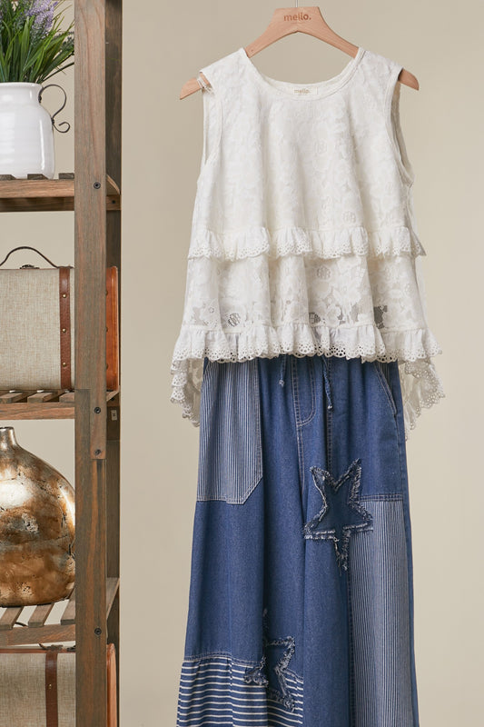 Mello High-Low Layered Lace Tunic Top