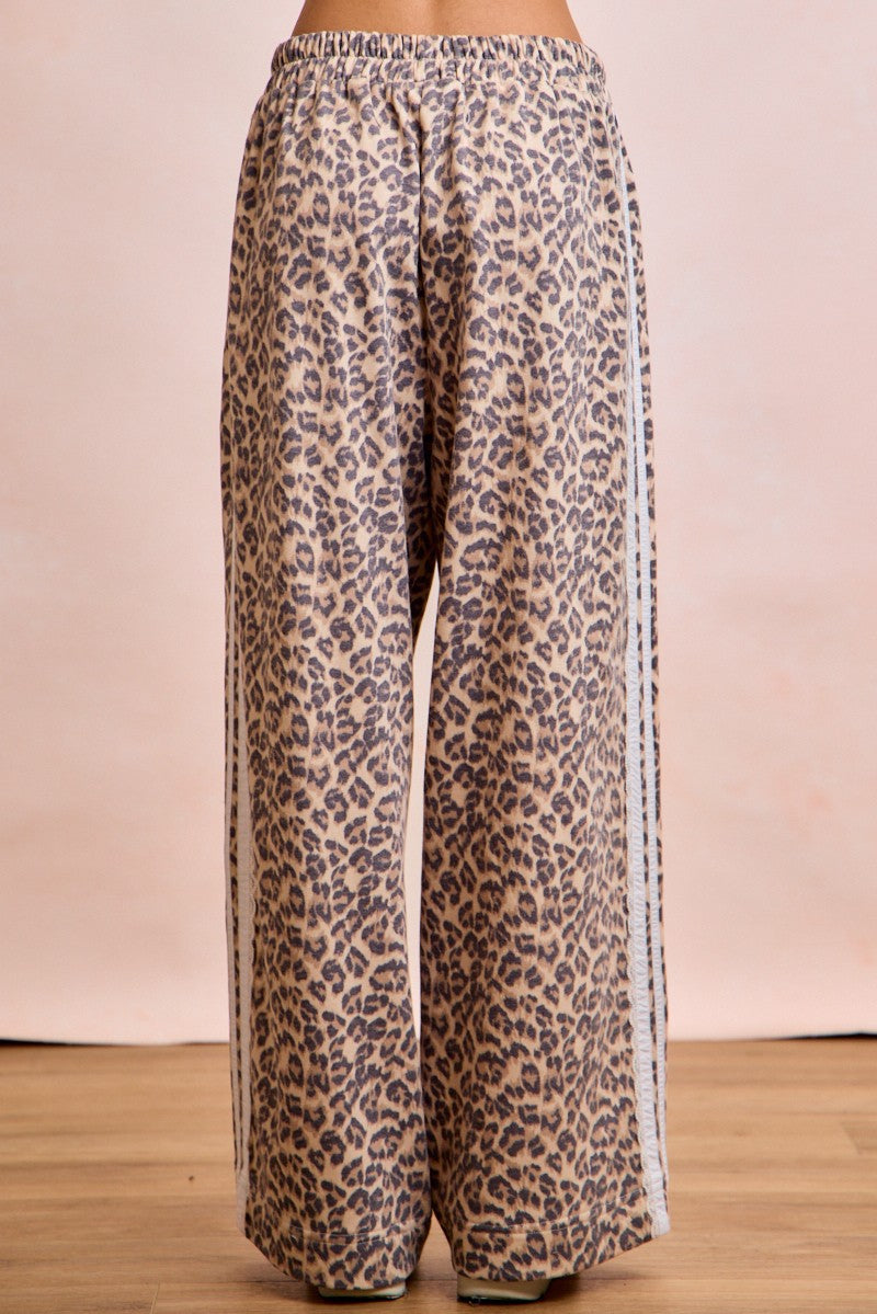 Bibi Leopard Printed French Terry Lace Contrast Sweatpants