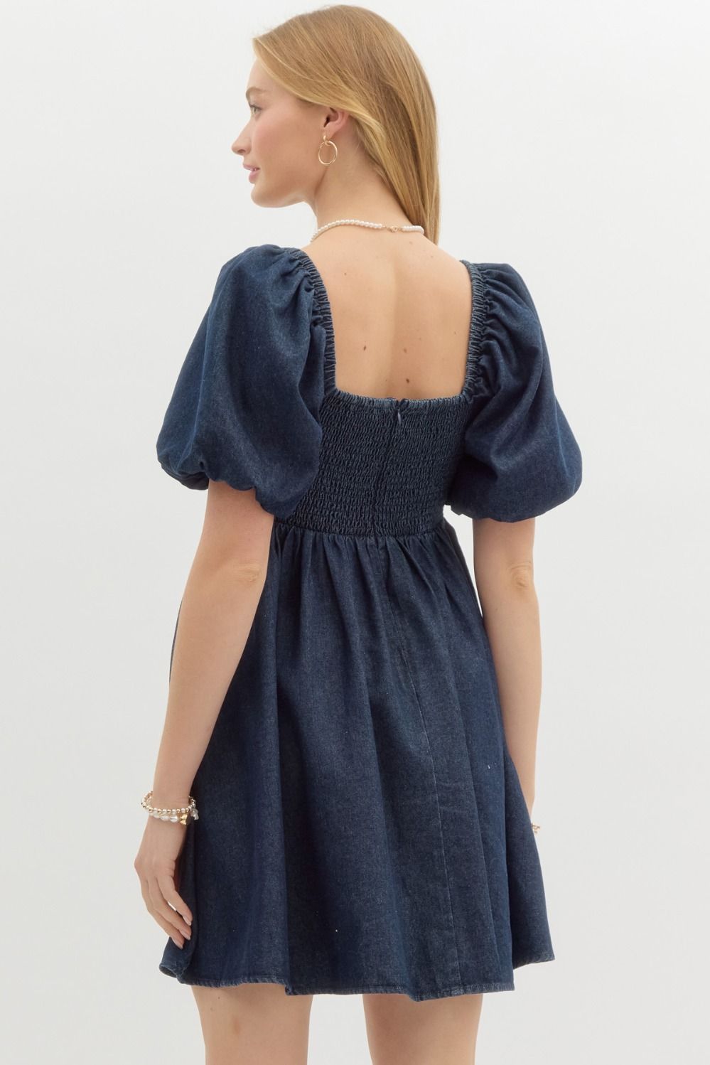 Entro Denim Bubble Sleeve Babydoll Dress