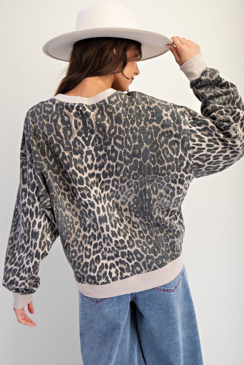Easel Animal Print Rock Heart Terry Pullover