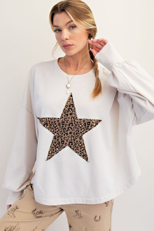 Easel Animal Star Patch Balloon Sleeve Top