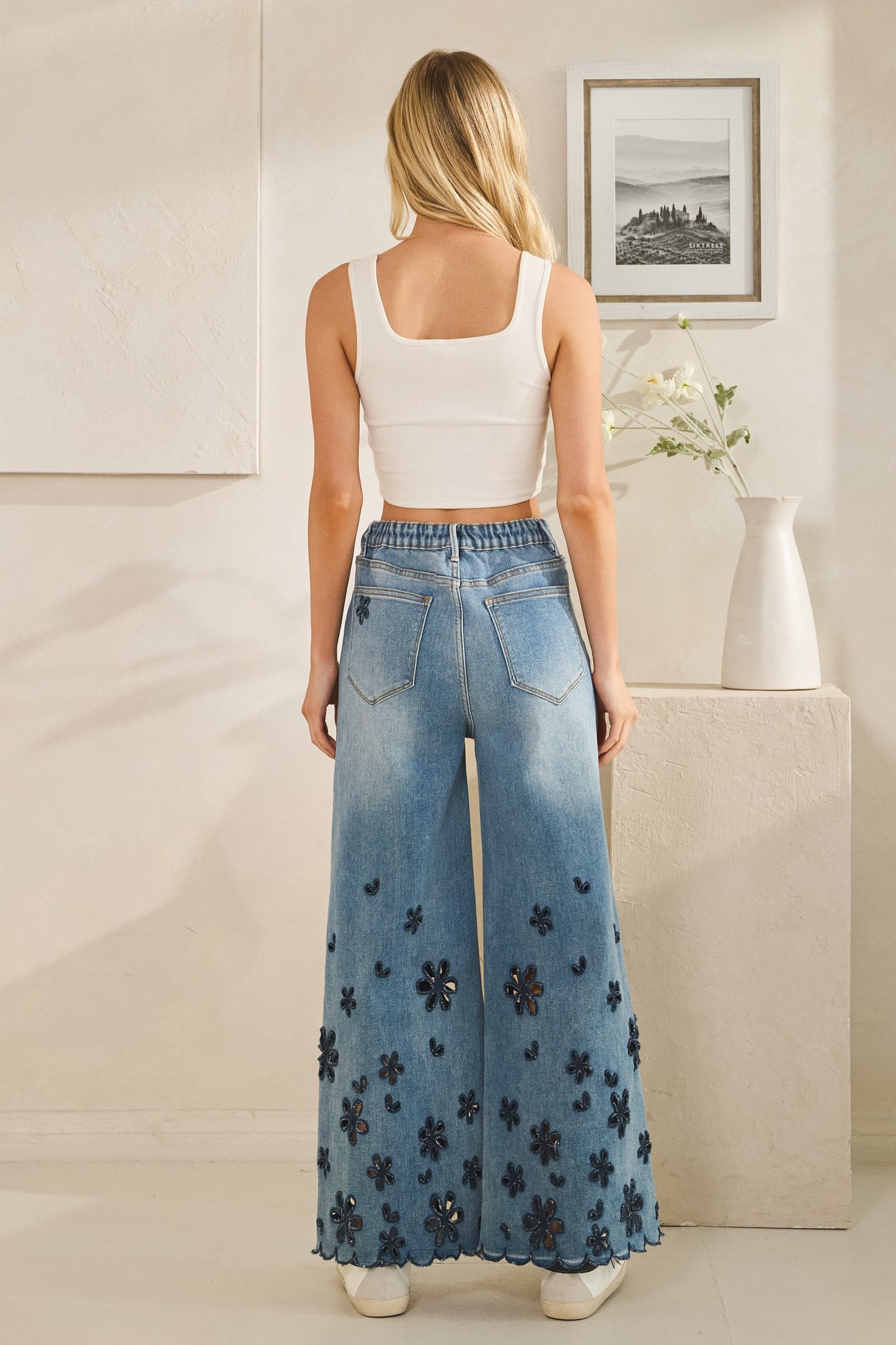Oli & Hali Washed Flower Cutouts Denim Pants