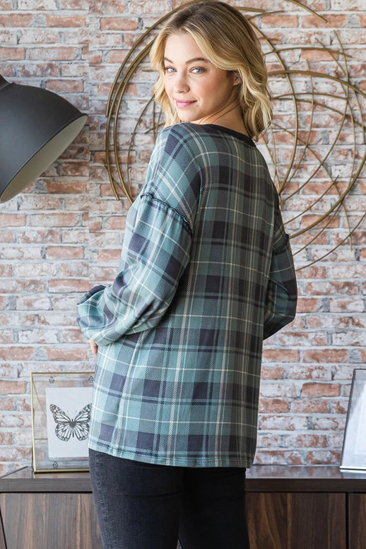 Heimish Plaid Top With Button Front