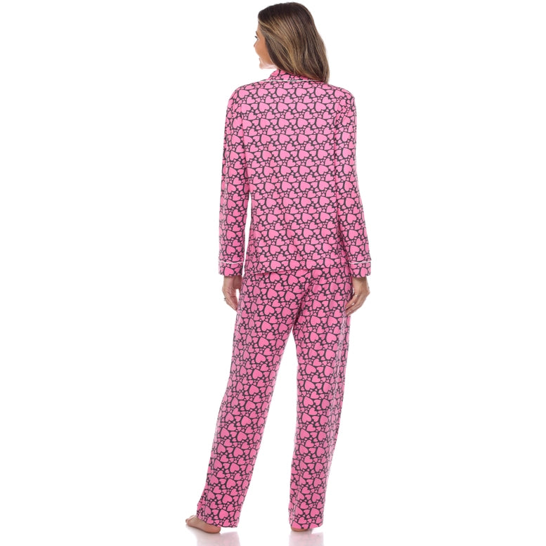 White Mark Long Sleeve Heart Print Pajama Set