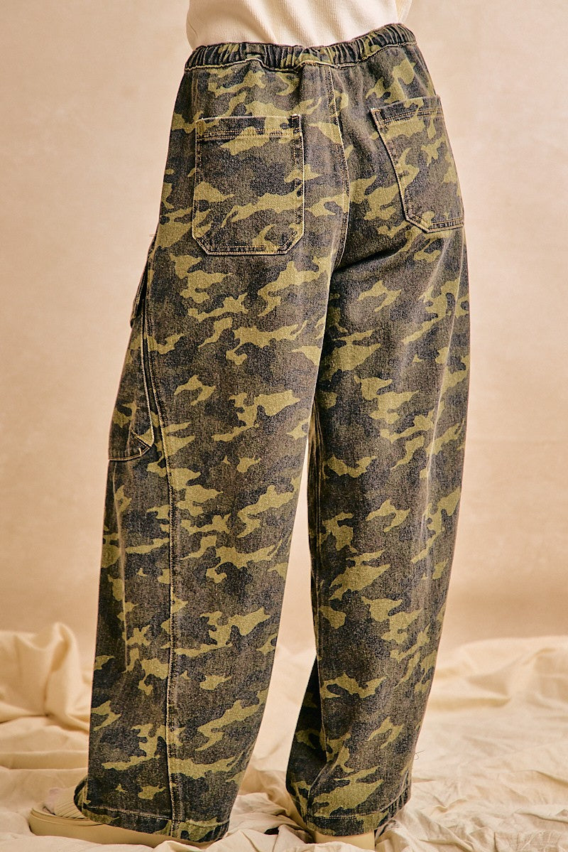 Bibi Camo Printed Baggy Barrel Cargo Pants