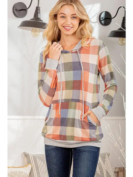 Heimish Multi Color Plaid Print Hoodie