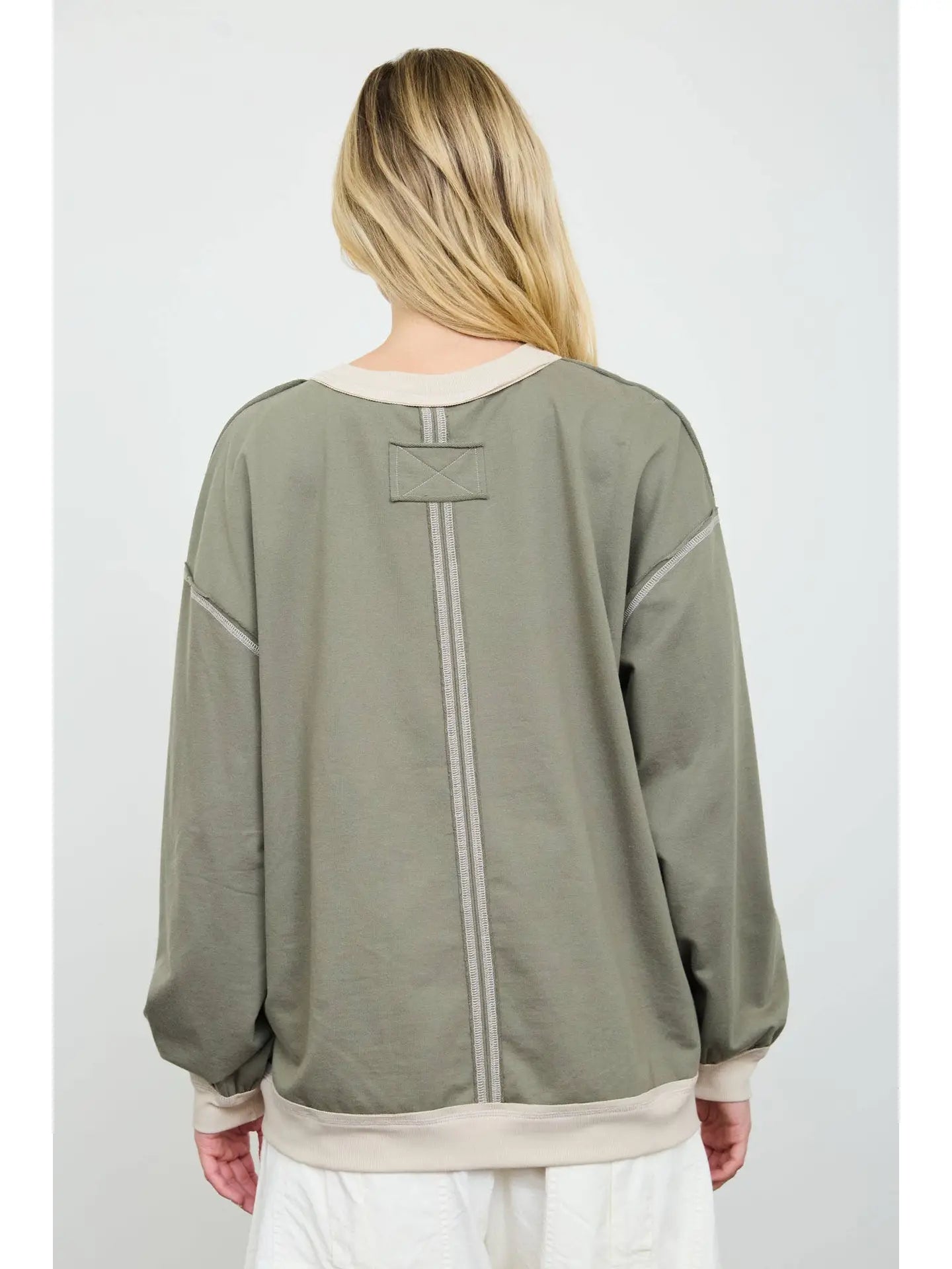JOA Exposed Seam Contrast Trim Knit Top
