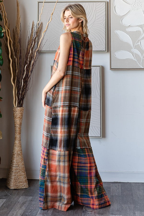 Oli & Hali Washed Plaid Jumpsuit