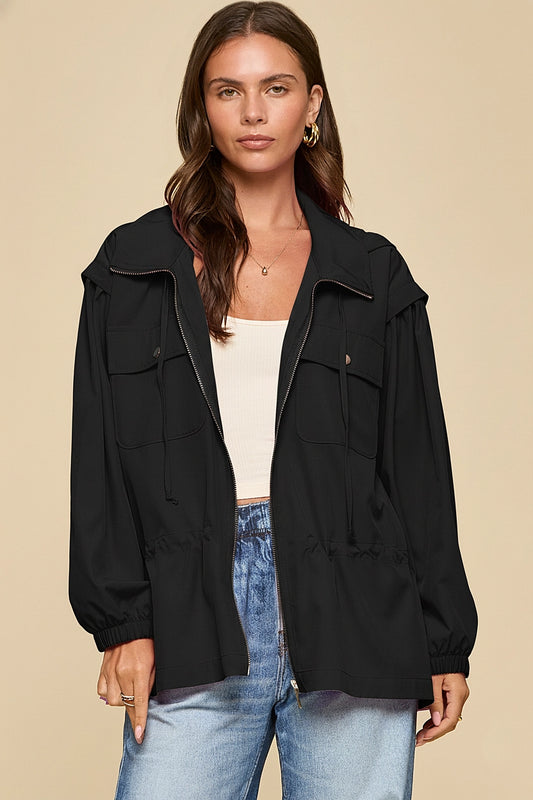 Dear Scarlett Double Breasted Pocket Jacket W/Hoodie