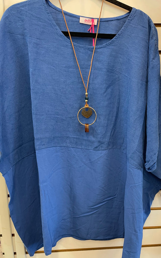 Yolly Linen Blend Top With Necklace