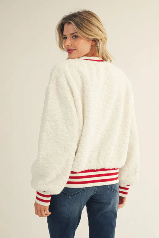 Jodifl  Santa Baby Script Embroidered Fuzzy Sweatshirt