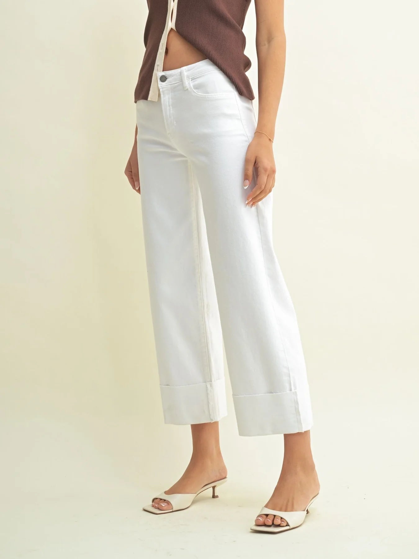 Just Black Scissor Cut Cuffed Slim Wide White Denim