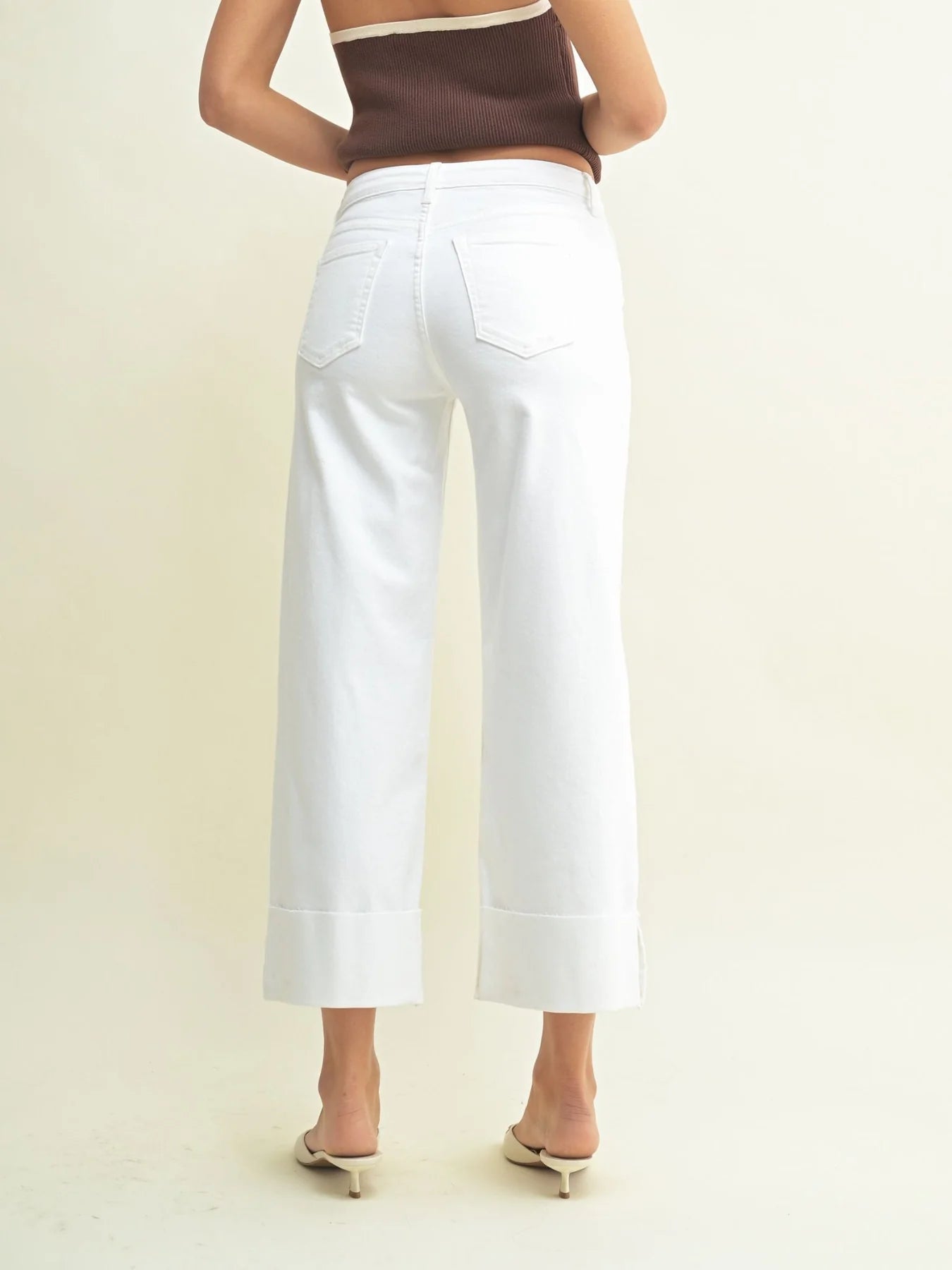 Just Black Scissor Cut Cuffed Slim Wide White Denim