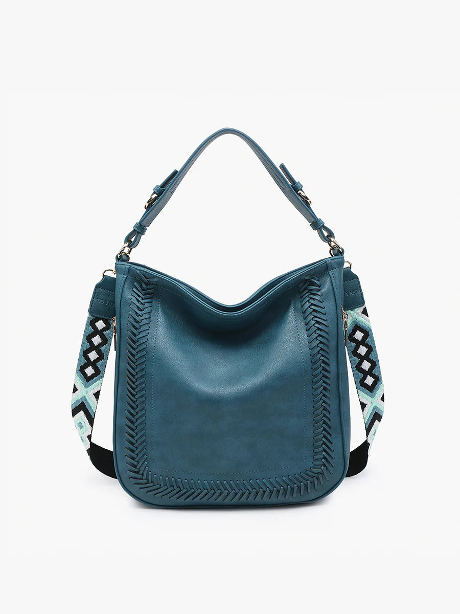 Jen & Co. Aris Small Whipstitch Hobo W/Guitar Strap