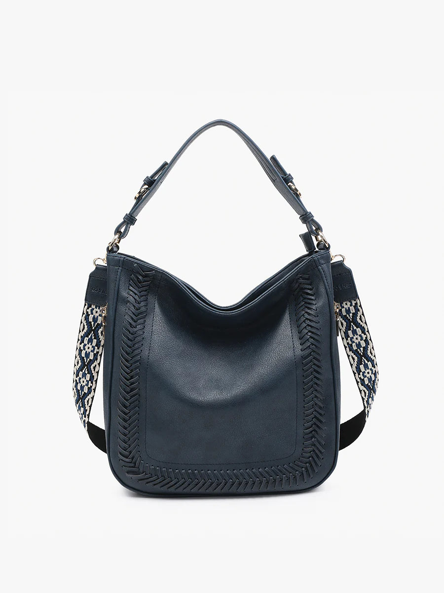 Jen & Co. Aris Small Whipstitch Hobo W/Guitar Strap