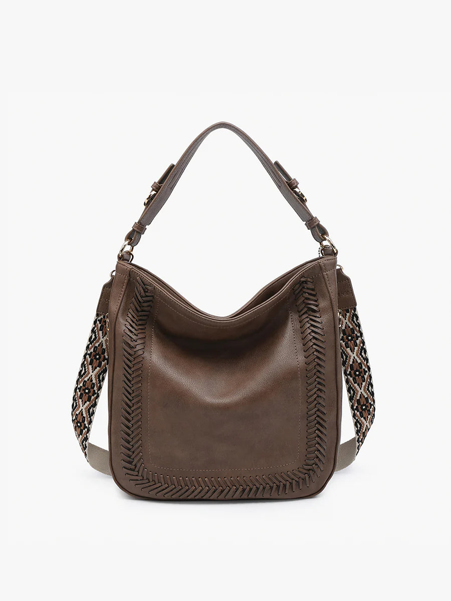 Jen & Co. Aris Small Whipstitch Hobo W/Guitar Strap