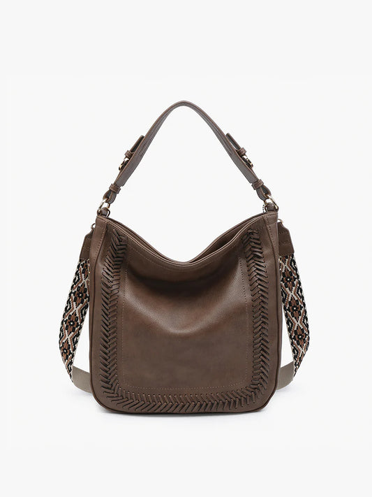 Jen & Co. Aris Small Whipstitch Hobo W/Guitar Strap