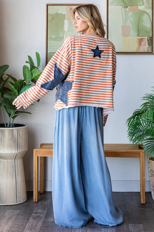 Oli & Hali Denim Star Patch Stripe Top