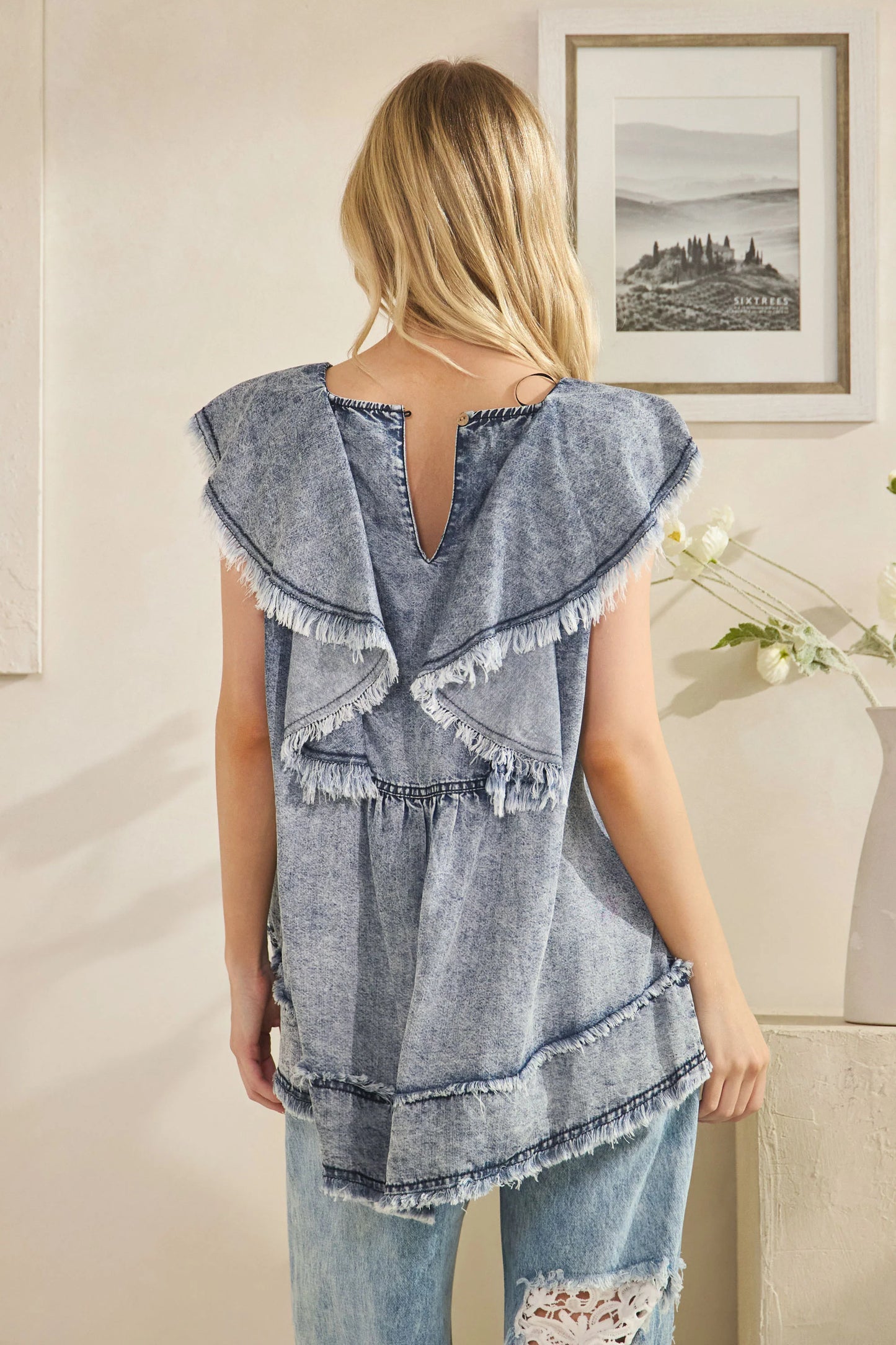 Oli & Hali Washed Ruffle Collar Tencel Sleeveless Top