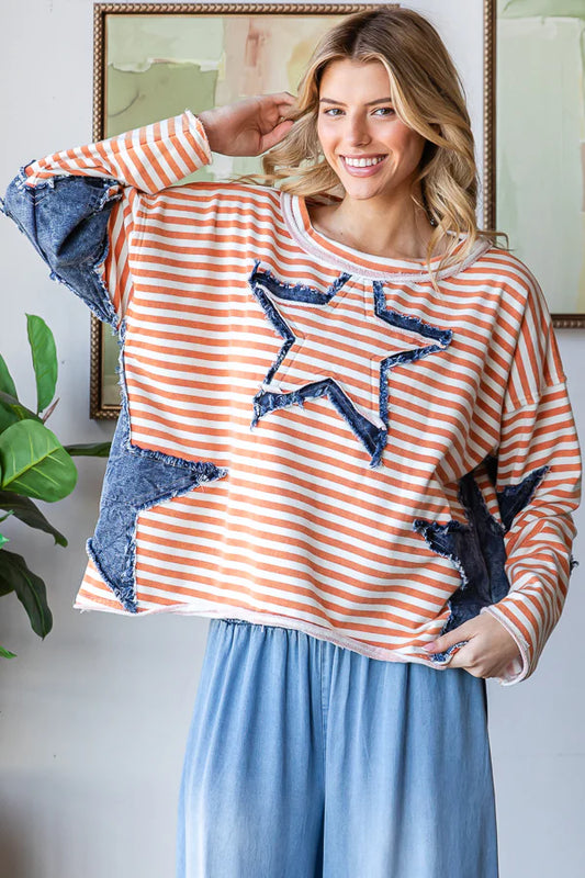 Oli & Hali Denim Star Patch Stripe Top