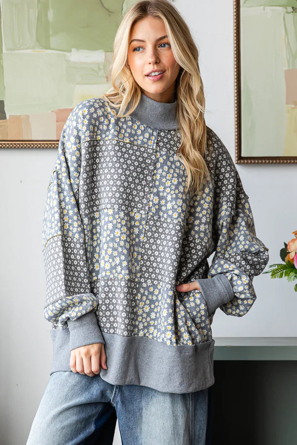 Oli & Hali Flower Pattern Funnel Neck Sweater