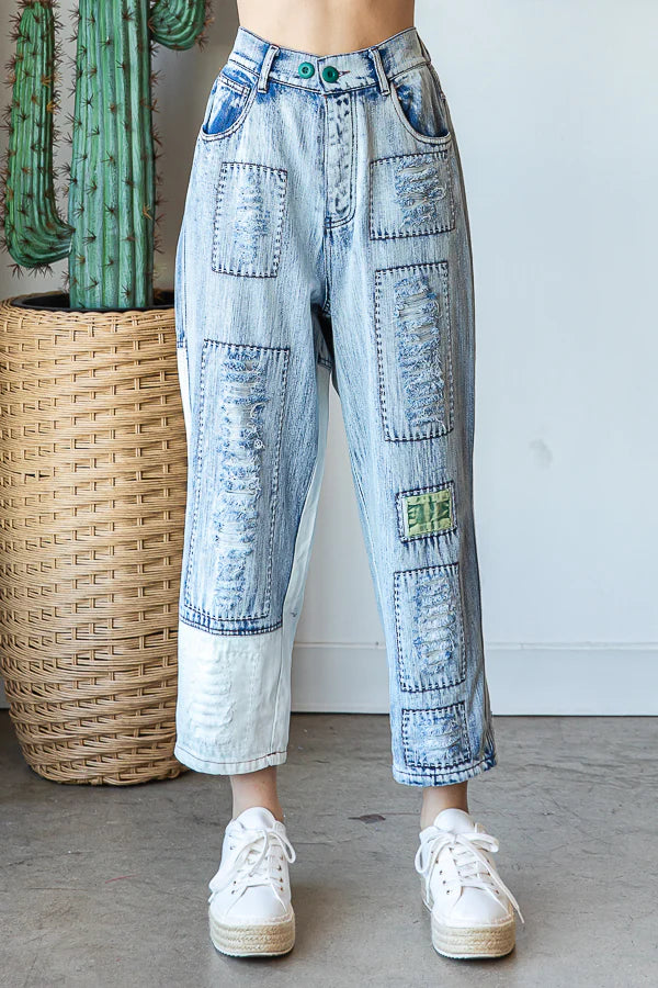 Oli & Hali Washed Distressed Patchwork Jeans