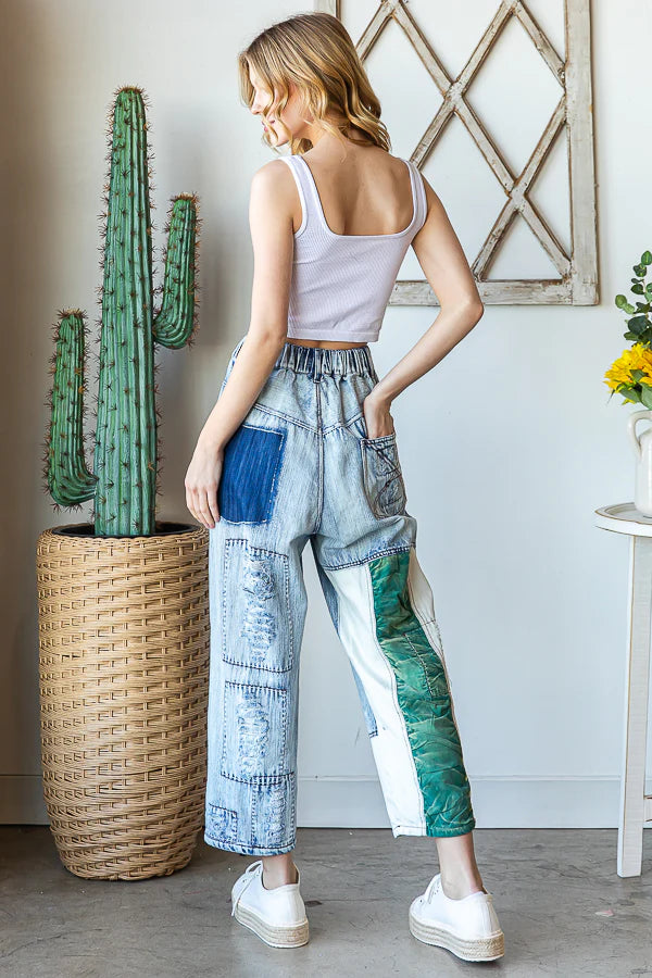 Oli & Hali Washed Distressed Patchwork Jeans