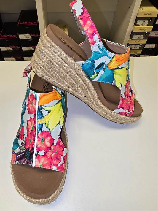 Corkys Carley White Multi Floral Jute Sandals