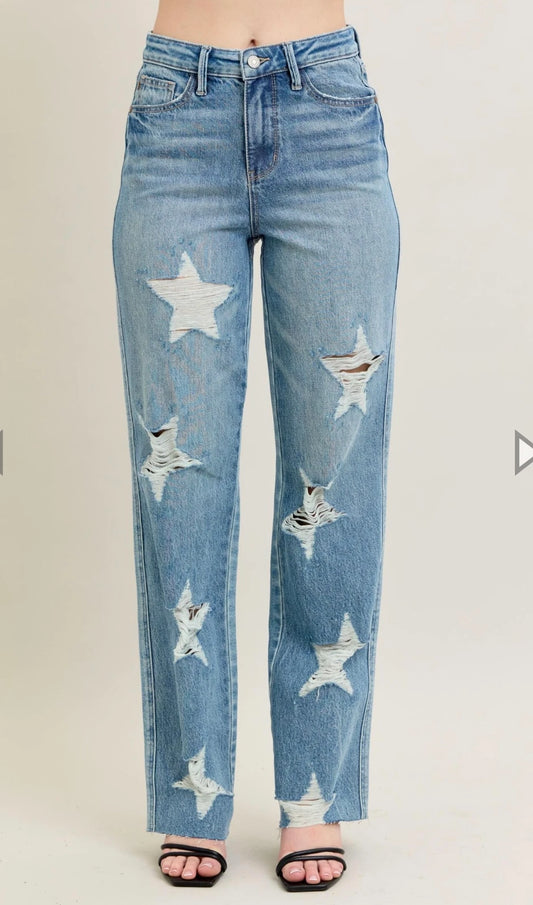 Judy Blue HW Rigid Magic Star Destroy 90's Straight