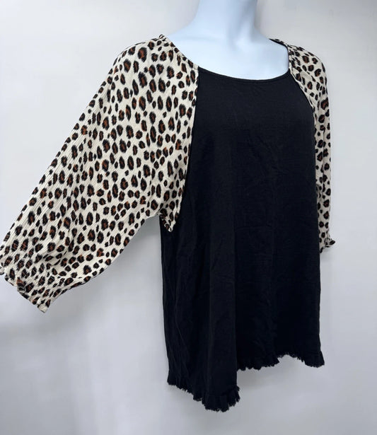 Umgee 3/4 Sleeve Leopard Linen Blend Tunic Size 1X