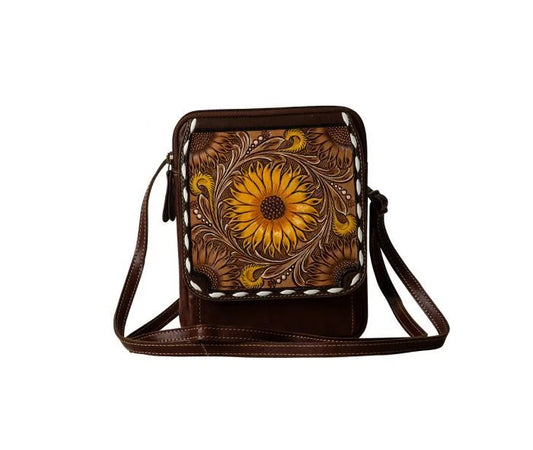 Myra Showy Sunflower Hand Tooled Bag