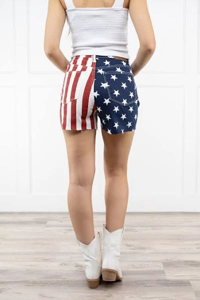 Judy Blue HW Americana Flag Fray Hem Shorts