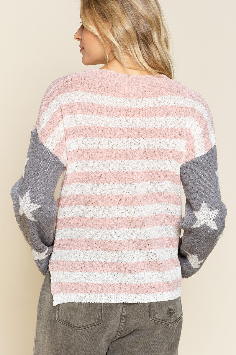 POL Powder Pink Americana Flag Sweater